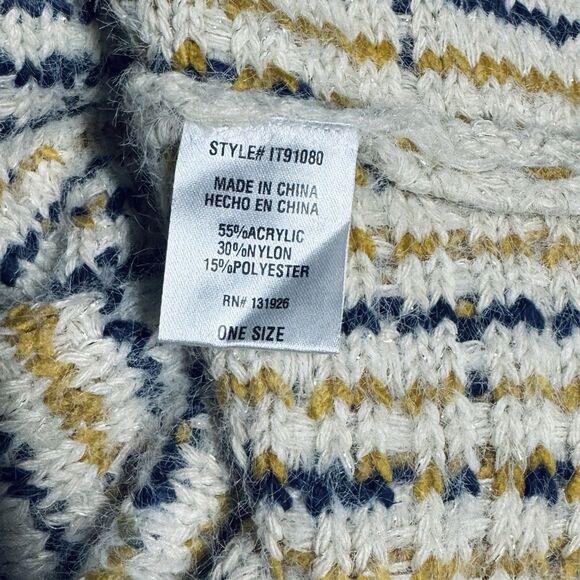 Tea N Rose Fringe Sweater Blue Gold Cream w Metallic Women's One Size Fits Most - Picture 8 of 9